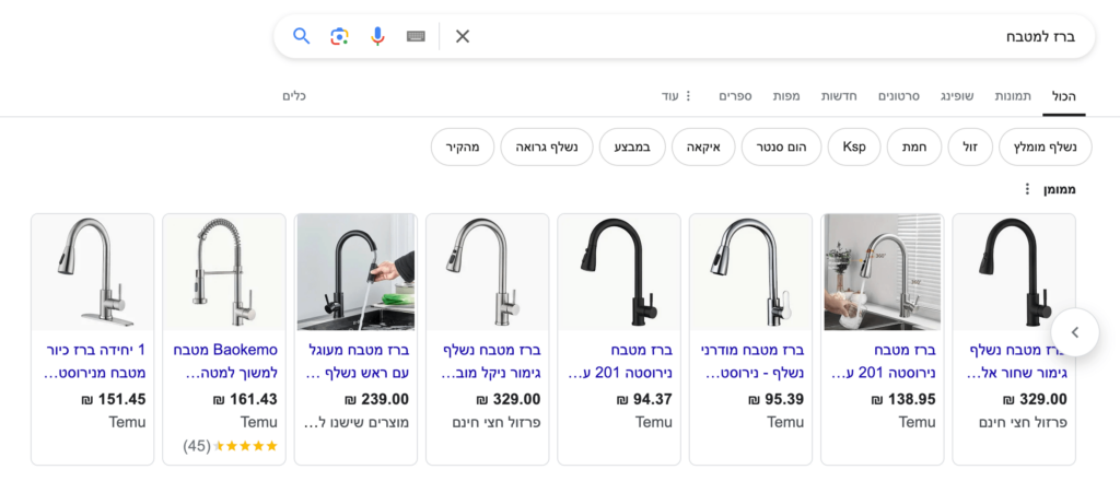 מודעות בגוגל של מוצרים